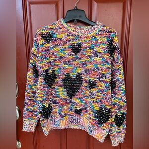 QED London space dye sweater with heart jacquard